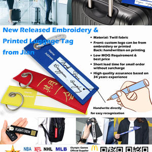 Nuevo bordado lanzado y etiqueta de equipaje impresa de Jian
