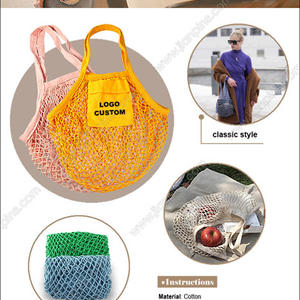 Bolsa de red de algodón reutilizable al por mayor con diseños de bolsas de red de impresión