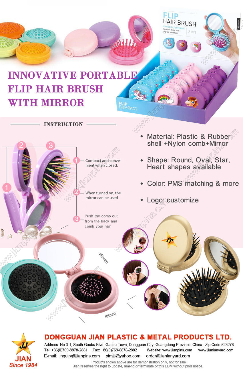 Инновационное компактное зеркало с портативной щеткой для волос и косметическим зеркалом 2 в 1