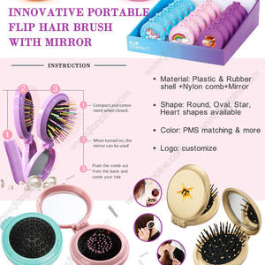 Innovador espejo compacto con cepillo de pelo portátil y espejo cosmético 2 en 1