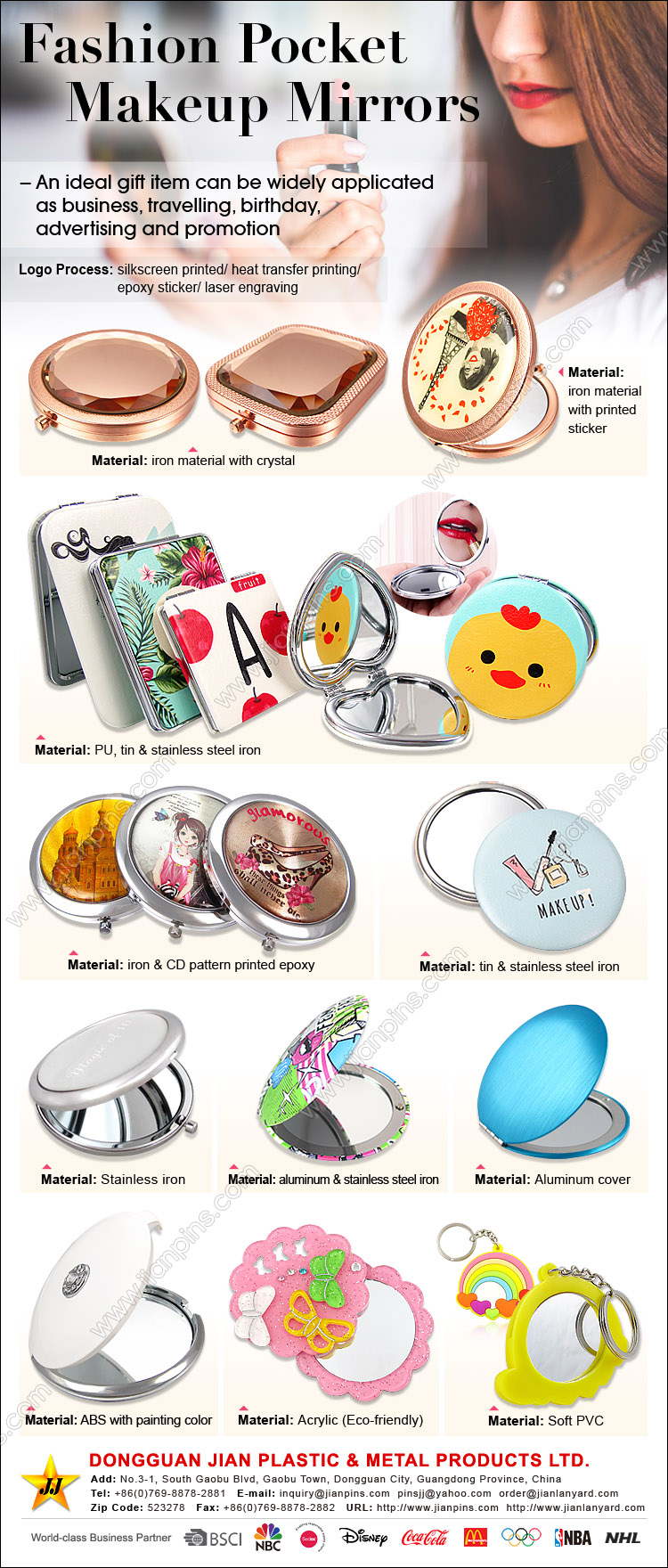 Acryl & Metall Taschenspiegel Kosmetikspiegel aus Aluminium