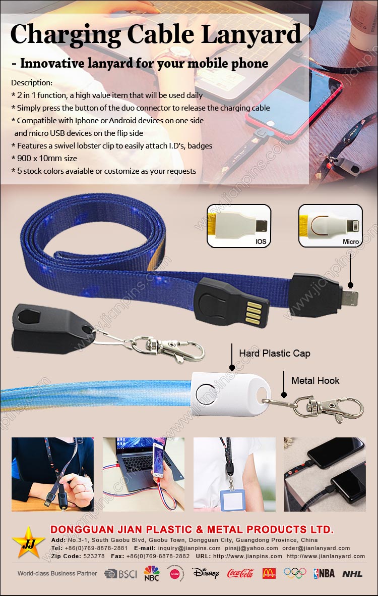 Multifunctional 2 in 1 Cell Phone Charging Cable Lanyards