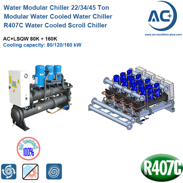 R407C Water Cooled Scroll Chiller 22/34/45 Ton water cooled modular chiller
