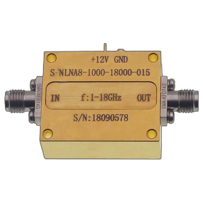 SMARTNOBLE LNA: 1 ~ 18 GHz, ganancia41 dB, factor de ruido 2.5 dB, P-1 dB15 dBm
