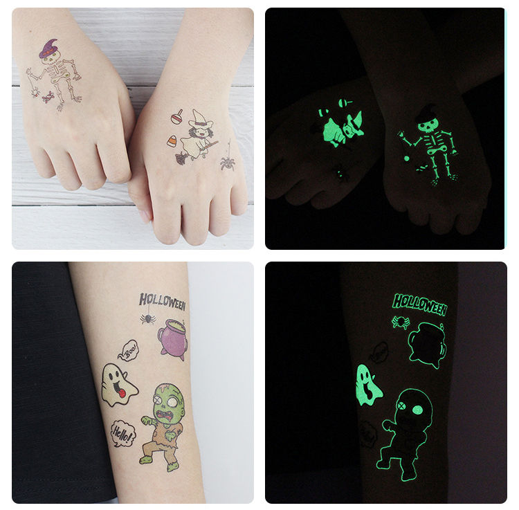 Custom Long Lasting Printing Fashionable Halloween Design Glow In Dark Water Transfer Body Best Tattoo Sticker