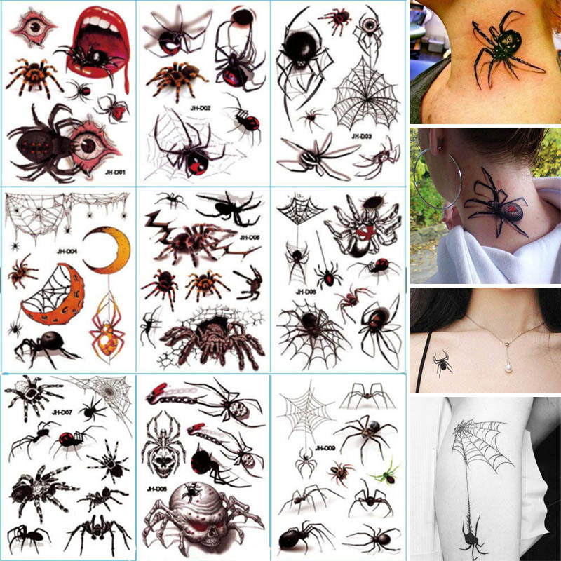 Black Spider  Tattoo Sticker Image  For Children Boys Girls Birthday HALLOWEEN Party Favor Gift