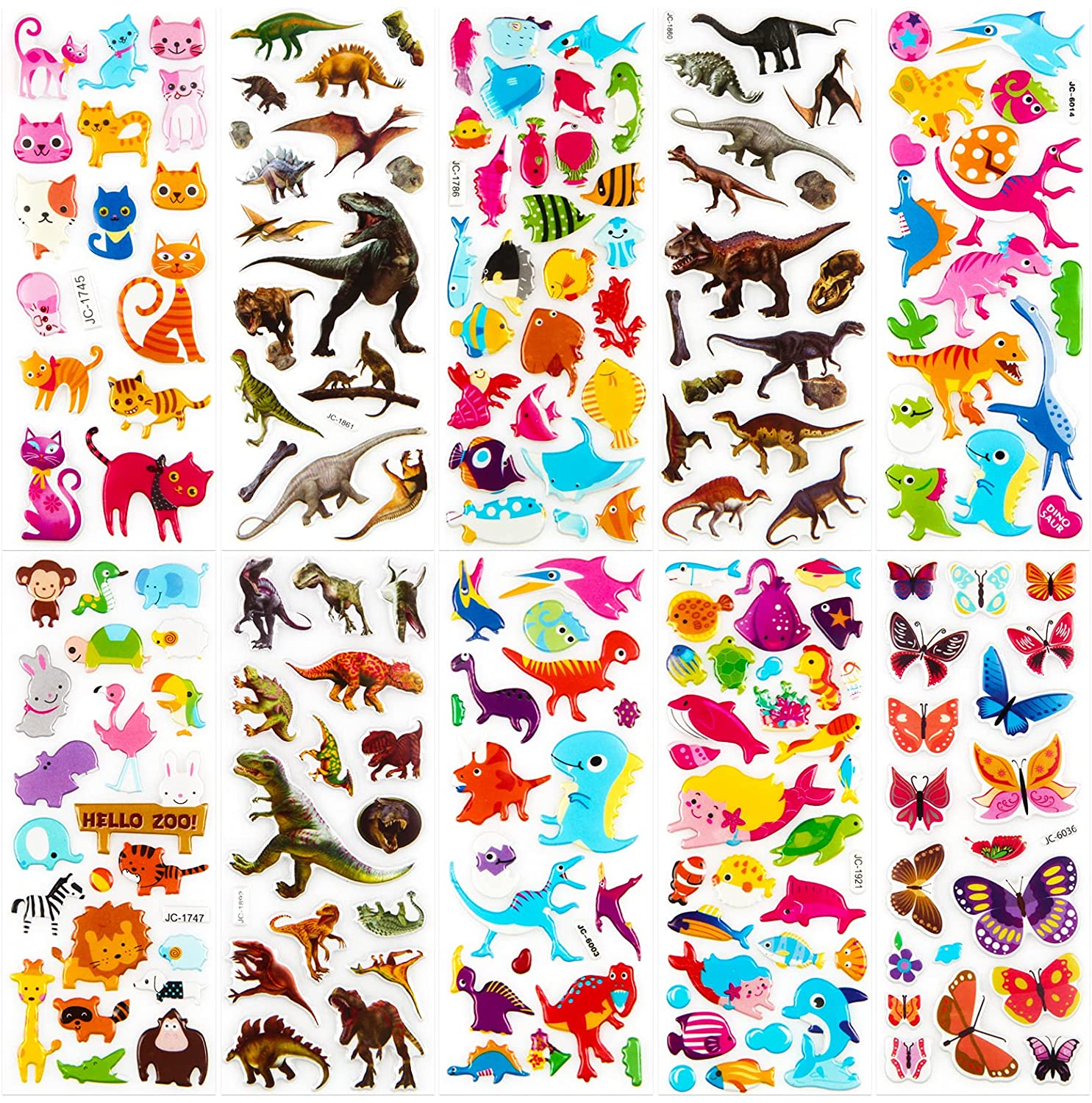 Puffy Sticker Producer To Make Animal Puffy Stickers For Kids 52 Sheets 3D Stickers Pack For Children Over 1100 Stickers For Boys Girls And Toddler, Included Animals Butterfly Dinosaur Ocean Life