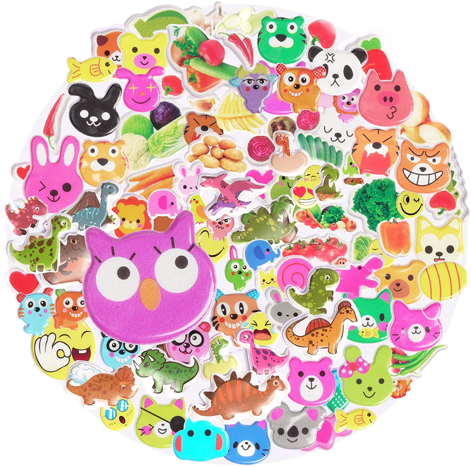 3D Stickers For Kids & Toddlers 250+ Puffy Assorted Stickers Packs For Scrapbook Bullet Journal Including Animal, Fruits, Fish, Dinosaurs, Cars, Numbers, Smiley Face, Heart