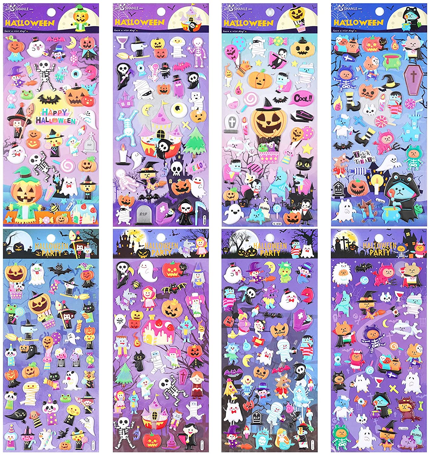 Kids Stickers 8 Different Sheets, Halloween 3d Modern Puffy StickerS Ghost Stickers For Kids, Bulk Scrapbooking Stickers Of Ghost, Mummy, Vampire, Pumpkin, Bat, Stickers For Boys Girls Party Favors