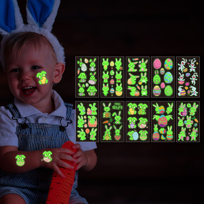 Temporary Decoration Easter Face Tattoo Children New Waterproof Glow In Dark Easter Tattoo Stickers