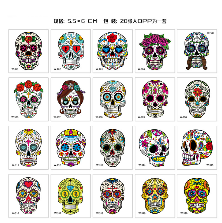 Day of The Dead Skull Temporary Tattoo | Halloween Decorations  | YH Craft