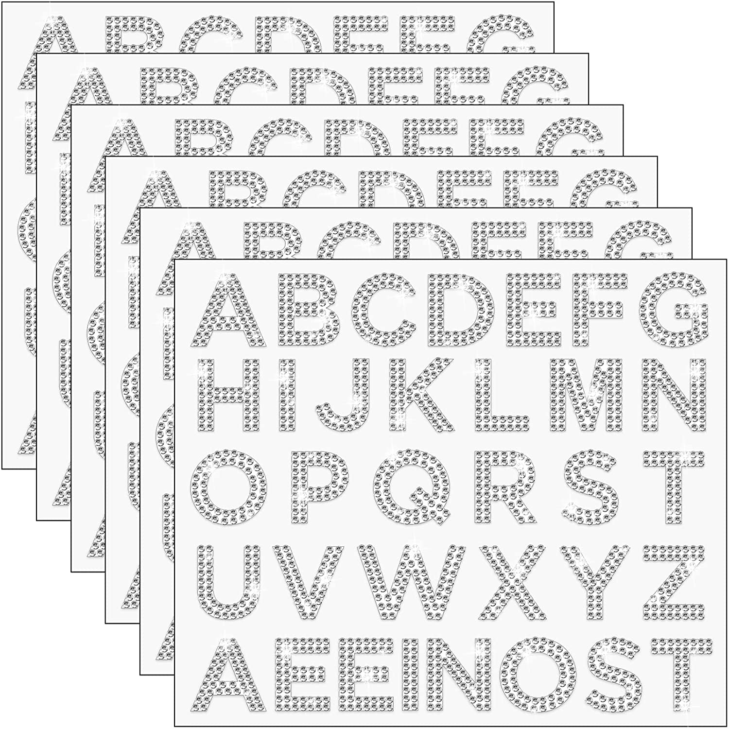 Rhinestone Letter Stickers Glitter Stickers Rhinestone Alphabet Letter Stickers 34 Letters Self-Adhesive Stickers Sheets For Craft Clothing DIY Decor (Silver)