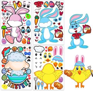 24 Foaie de Paște DIY autocolante ambarcațiune pentru a face propriile autocolante de Paște pentru copii copii activități de Paște Jocuri craft Project Easter Party Bag Fillers aprovizionare, Bunny Egg Chick Lamb Autocolante