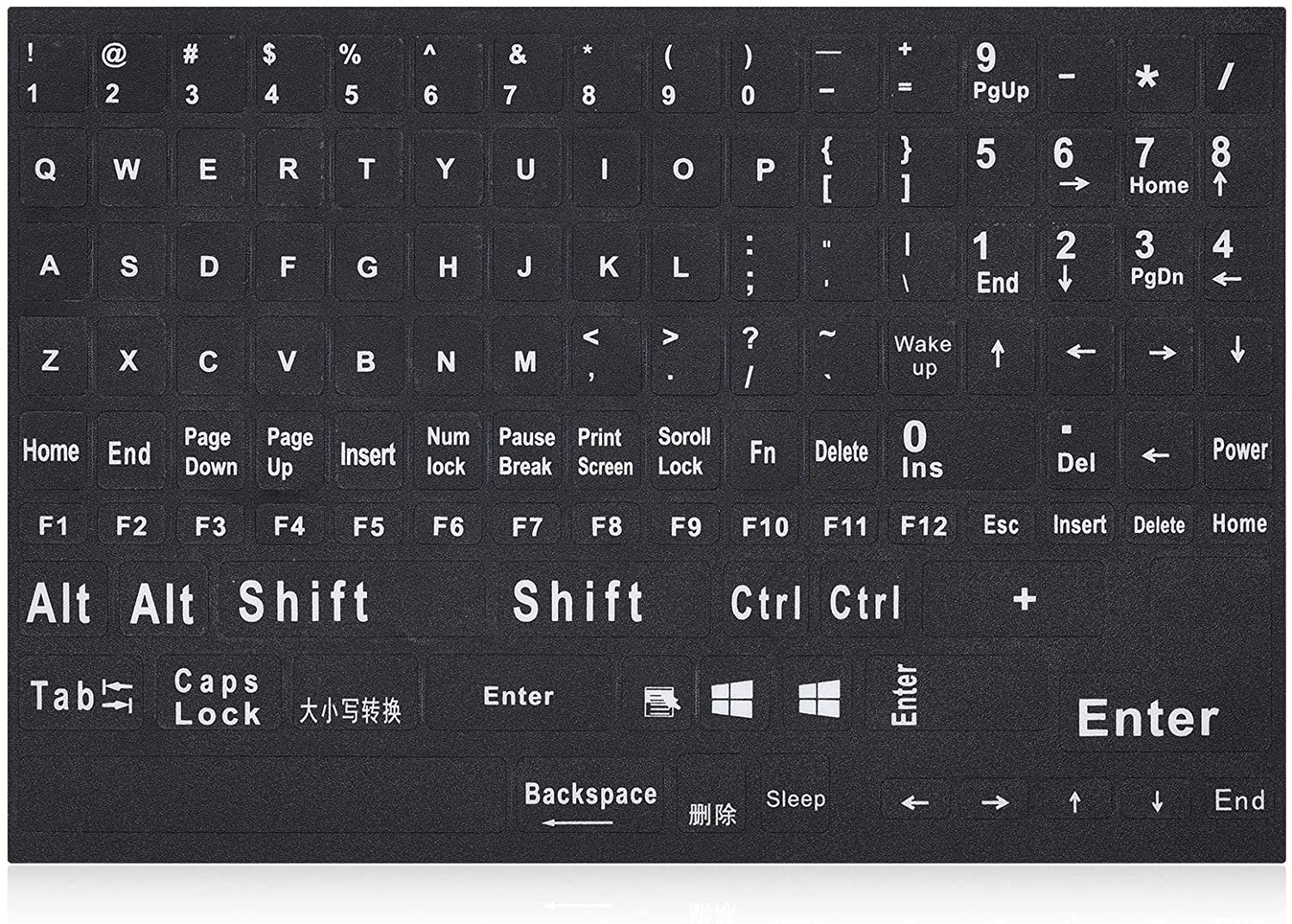 Universal English Keyboard Stickers For PC Computer Laptop Desktop Notebook Keyboards, Replacement Keyboard Stickers Black Background With White Large Lettering-English