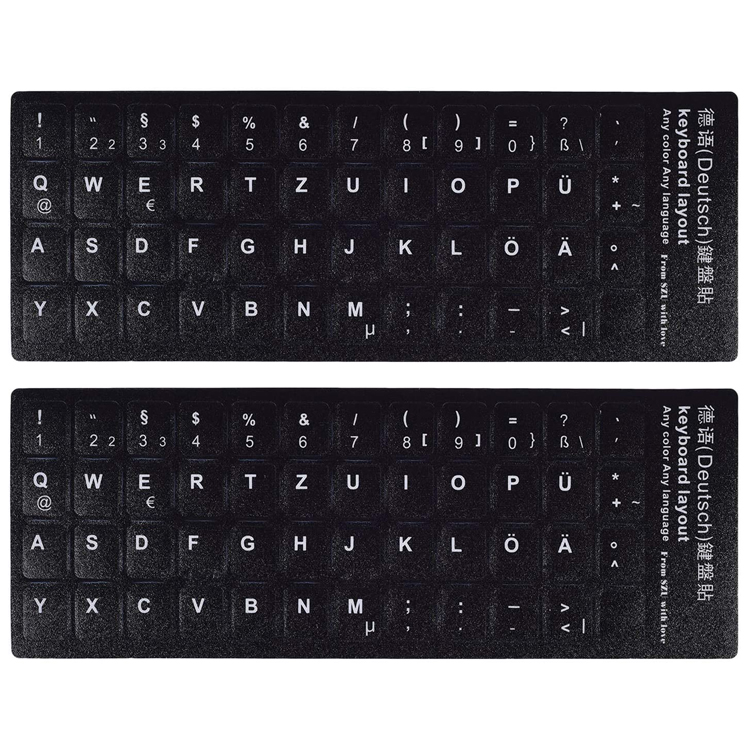German Keyboard Stickers, Keyboard Replacement Sticker With White Lettering Sticker For PC Computer Laptop Notebook Desktop Keyboards (German）