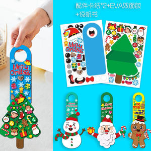 Božič DIY Doorknob obešalnik, 12 listov naredite svoje nalepke Božič Craft Set za otroke, 3D Xmas ročaj vrata obeski za zabavo domov okraski