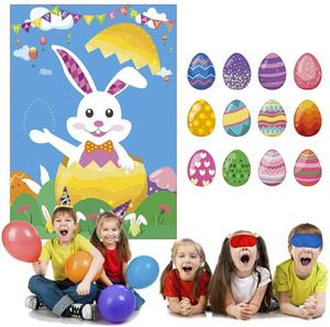 Pin The Egg On The Bunny Easter Party Game For Party Supplies, Boy & Girl Party Games Include Large Easter Poster (28inch x 21inch), 24 Sticker Eggs und 2 Pcs Blindfolds