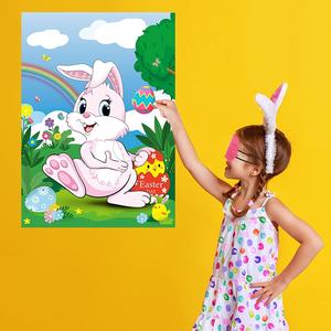 Osterspiele für Kinder, Pin The Egg On The Bunny Games mit 24 Eieraufklebern und 12 Augenbinden für Ostern Familienaktivitäten Osterparty-Zubehör