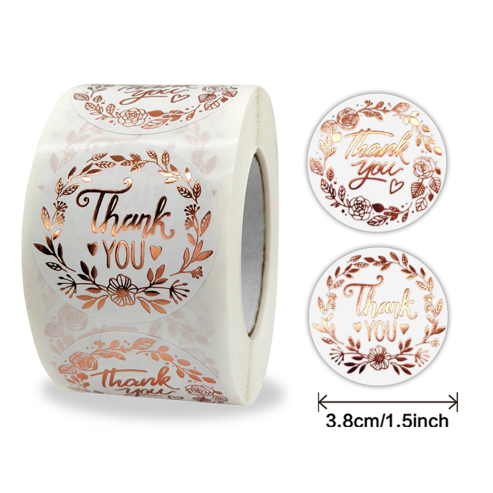 1.5" Thank You Stickers, Rose Gold Foil Thank You Stickers Roll For Shipping Mailers, Bags, Boxes, Tags, Greeting Cards, Gifts For Sealing And Decoration, 500 Labels Per RolL