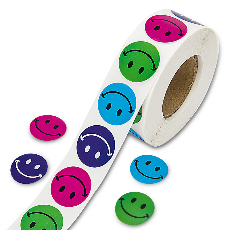 500 Pcs Prism Happy Face Stickers 1.5 Inch Round Circle Smile Face Stickers 3 Styles Roll Smile Labels Stickers Target Repair Dots For Rewards For School Home