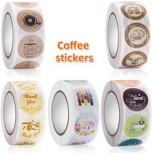 500шт / рулонні етикетки для упаковки для харчових продуктів 1-дюймові самоклеючі кавові наклейки на замовлення Наклейки подяки