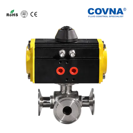 COVNA HK56-WT 3 Way Pneumatic Sanitary Ball Valve With Tri Clamp