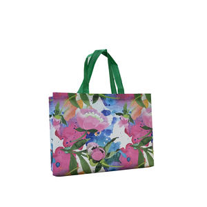 Opaque watercolour painting flower pp laminated non woven tote shopping bag for cloth shop 