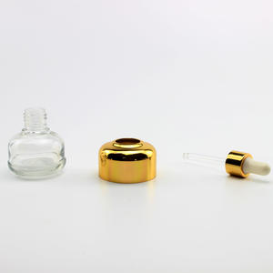 Clear Glass Dropper Bottles with Round Gold Lid for Beauty