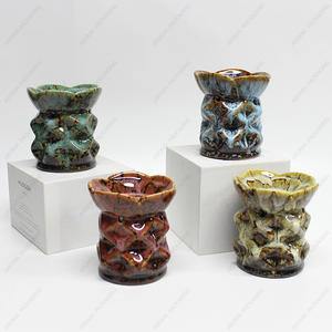 Red Green Yellow Ceramic Oil Burner High Capacity With Candle Spoon