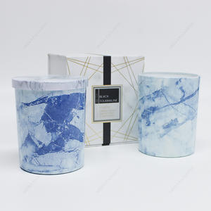 Factory Wholesale Blue Water Transfer Round Glass Candle Jar With Box And Cap