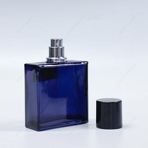 Free Sample Square Glass Perfume Bottle Blue Black 40ml GBC218 With Lid