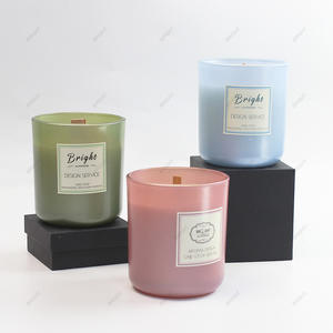Top Quality Soy Wax Glass Candle Jar Blue Green Pink 17oz with Wood Wick