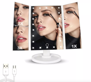 Three Way Trifold Led Mirror With 22 LED Lights
