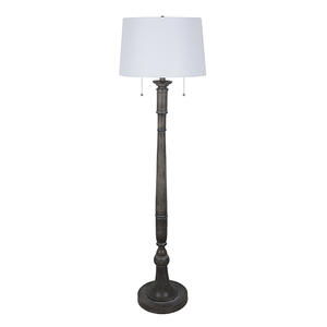 Faux Wood Floor Lamp With Double Sockets With Pull Chain Switches