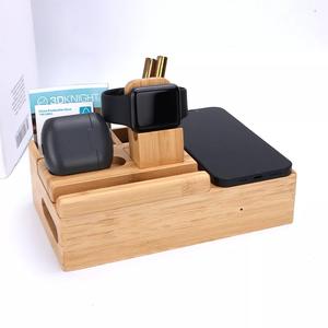 Multifunctional 15W Wireless Charging Desk Table Pen Holder Bamboo Eco-Friendly Wireless Charger Pen Holder Storage