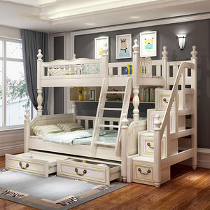 Princess Design Wooden Kids Bunk Bed With Pulling Bed Children Bedroom Furniture
