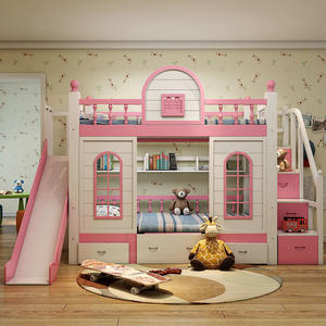 Modern Princess Children Bedroom Furniture Bunk Beds Set Pink