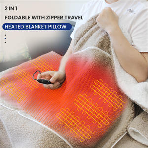 heated blanket foldable travel pillow blanket 2 in 1 bag with zipper