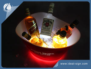 Wholesale plastic beer ice bucket with lighted led base customized brand name and logo
