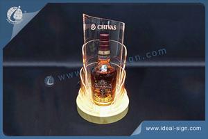Lighted Liquor Bottle Display With Wooden Base And Curved Acrylic