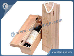 Custom made wholesale wine and champagne wood packing boxes with rope handle 