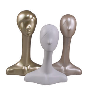 High glossy female mannequin display head with long neck and shoulder for window display.