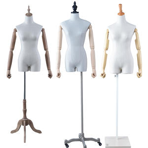 Customized half body fiberglass mannequin fabric upper body female mannequin with wooden arms(DFM)