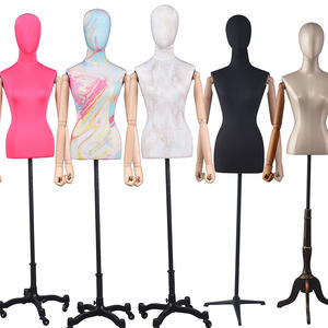 Half Body Adjustable Female Mannequin Dress Form Display With Wooden Arms (PFM)