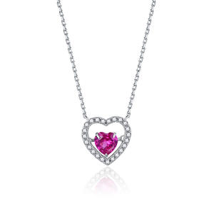  SP074 Heart 925 Silver Necklace Ruby CZ Heart Pendant 