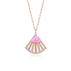 Rose Gold Plated 925 Silver Roes Pink OPAL Pendant Neckalce 