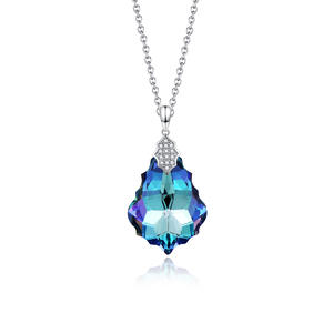 Blue Phantom Swarovski Crystal Pendant Necklace Rhodium Plated 925 Silver