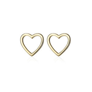 Hollow Heart Simple Daily Stud Earrings 18K Gold Plated 925 Silver