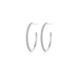 SE011 Hoop Earrings Rhodium Plated 925 Silver Cubic Zirconia