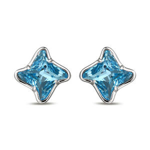 Irregular Square Stud Earrings Aquamarine Swarovski Crystal 925 Silver